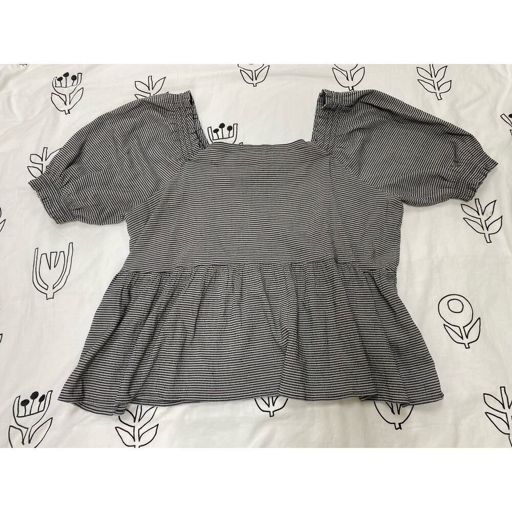 Ann Taylor Loft Black and White Striped Peplum Top
